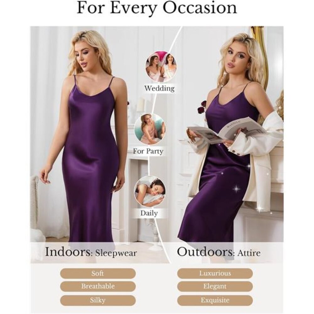 GIFT IDEA - Luxurious 100% SILK CHARMEUSE Royal Purple Slip Dress NWT Size Large - Picture 4 of 5